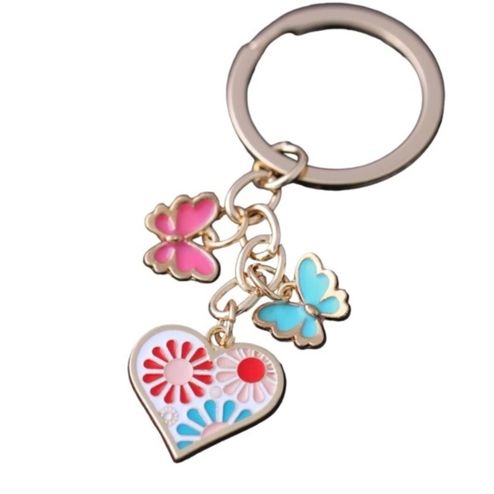 New Enamel Flower Butterfly Gold Tone Heart Bag Charm Keychain